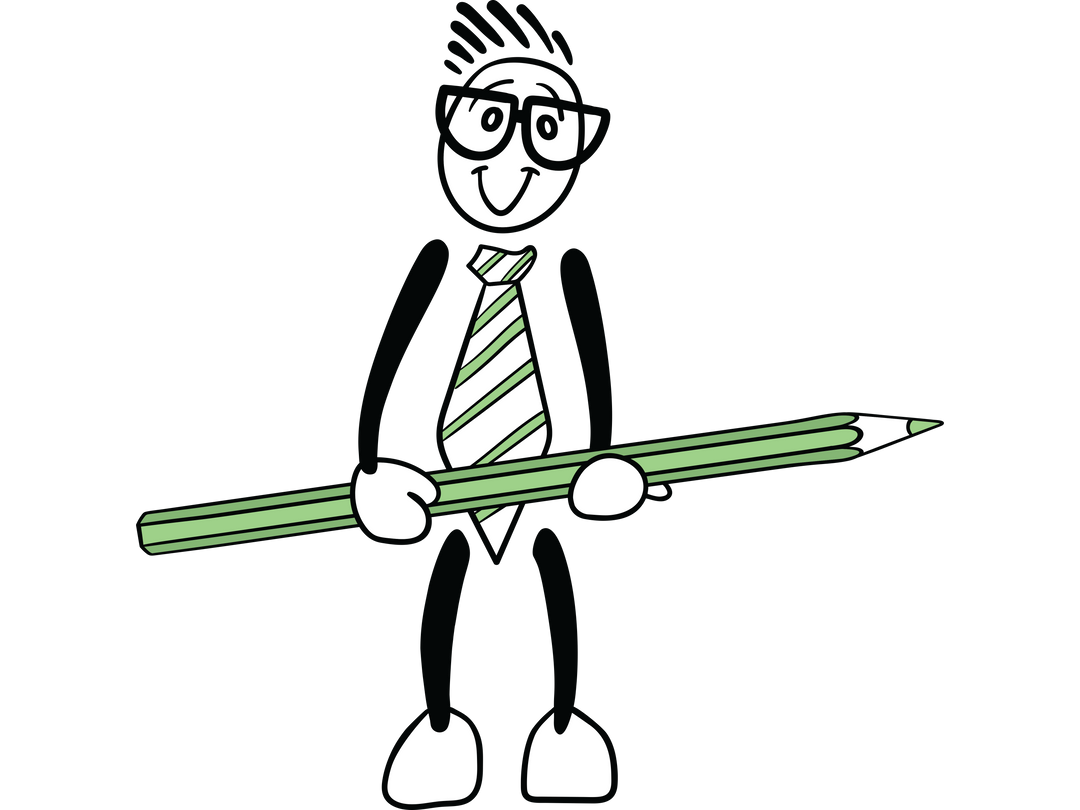 Smiling Cartoon Character Holding Large Green Pencil on Transparent Background - Download Free Stock Images Pikwizard.com