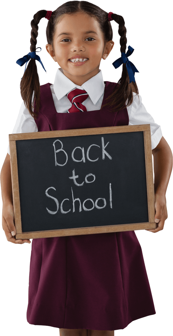 Smiling Schoolgirl Holding Back to School Slate Transparent