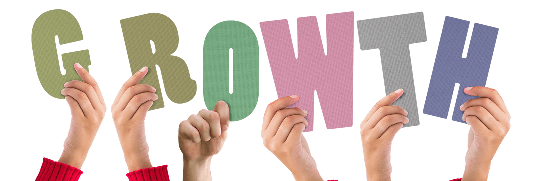 Hands Holding Growth Text on Transparent Background, Business Concept