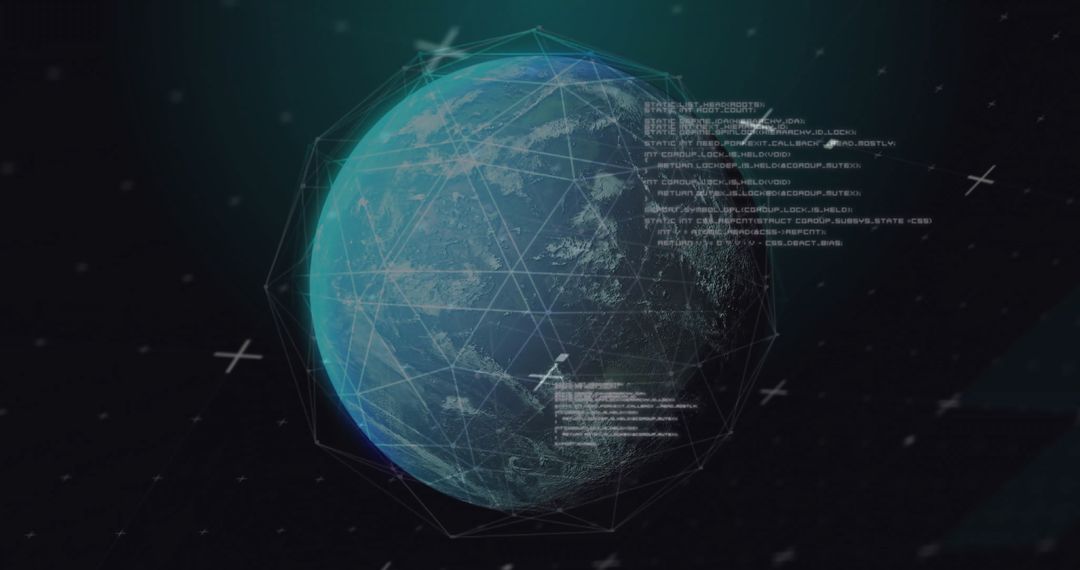 Digital connections on globe with data processing overlay