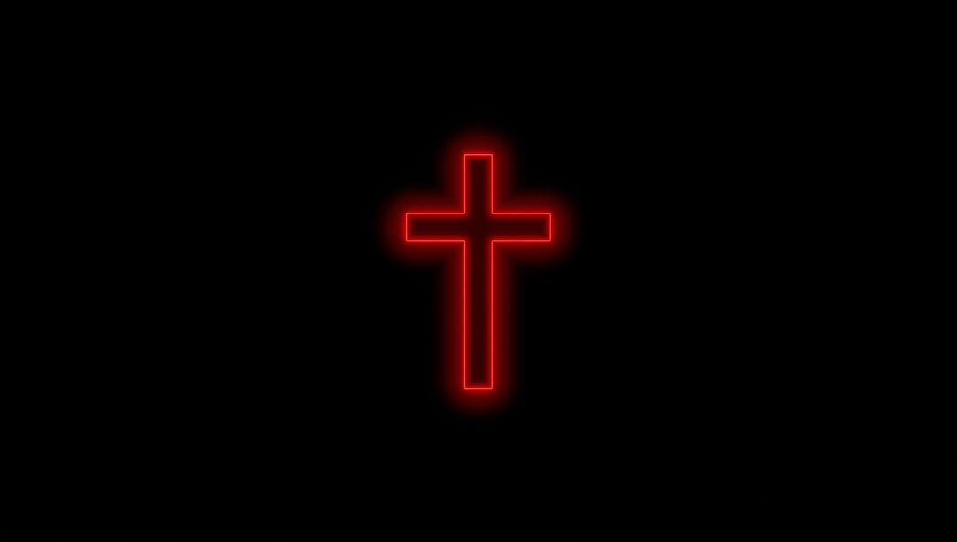 Red Glowing Neon Cross on Black Background