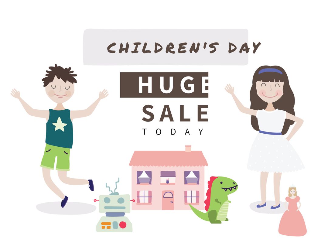Children's Day Sale with Playful Toys and Happy Kids Illustration