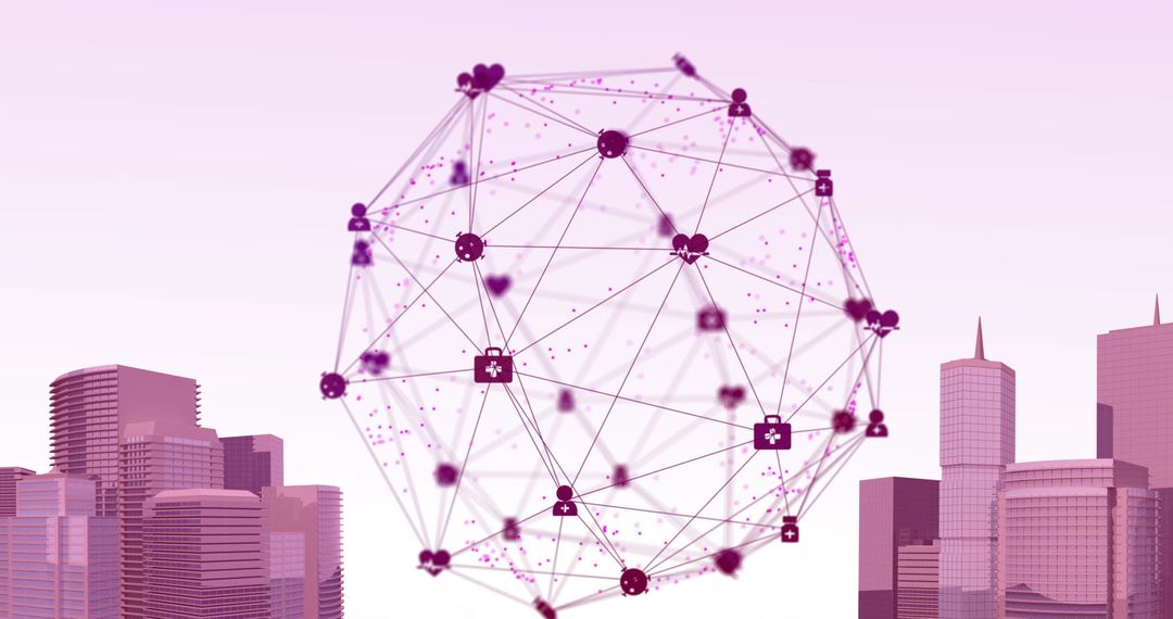 Global Digital Medical Network Over Futuristic Cityscape