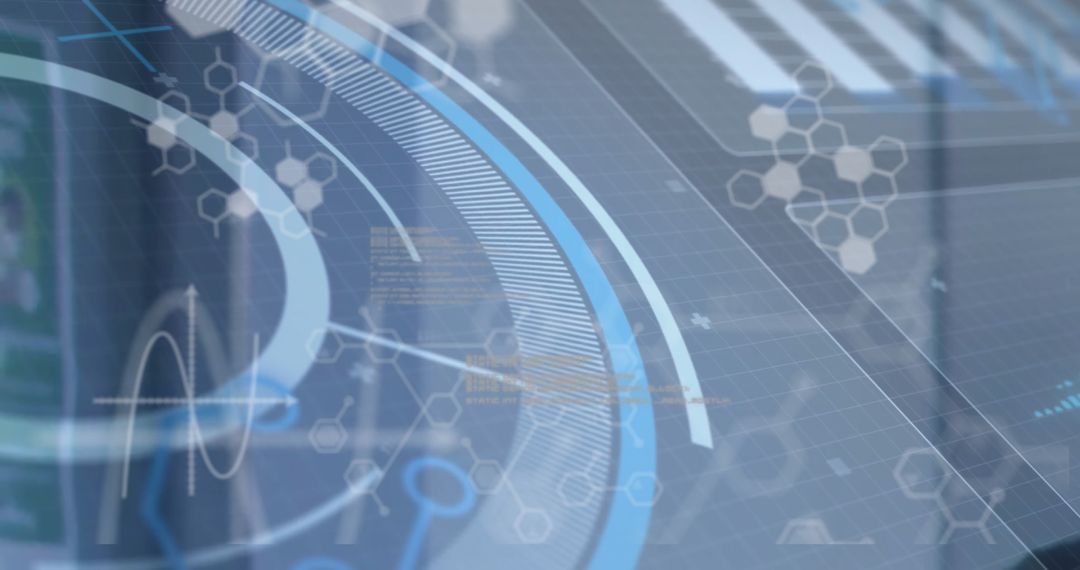 Futuristic High-Tech Interface with Digital Overlays and Hexagonal Grids