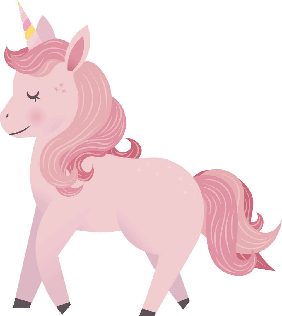 Graceful Pink Unicorn Illustration on Transparent Background