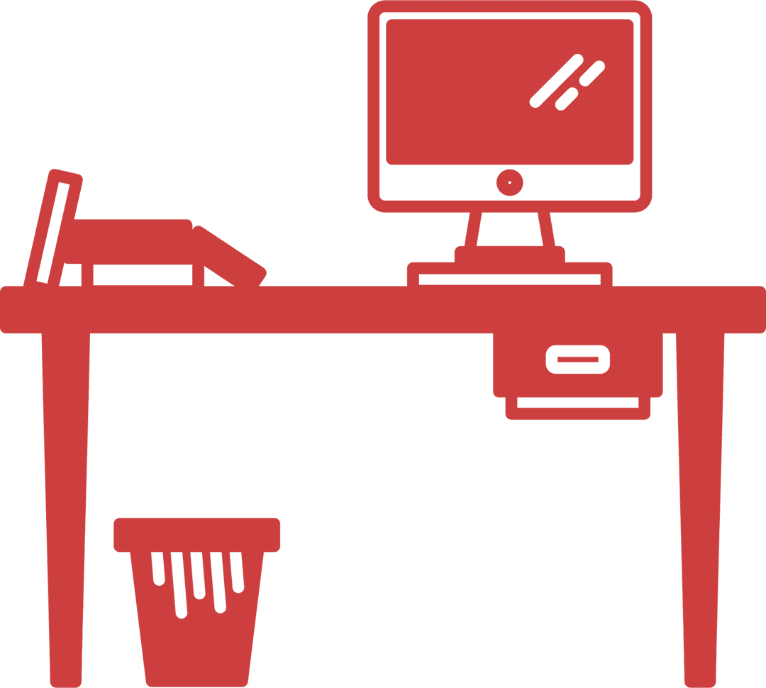 Transparent Red Office Desk with Monitor Vector Illustration
