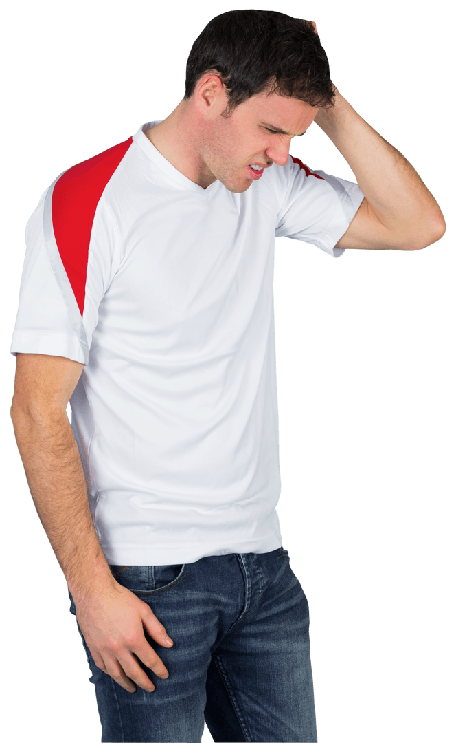 Frustrated Man in White with Red Highlights Transparent Background