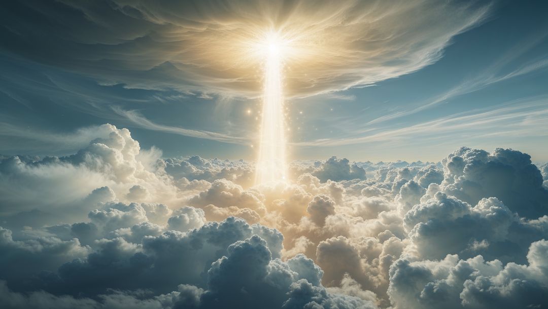 Golden Light Beacon Transcending Celestial Cloudscape