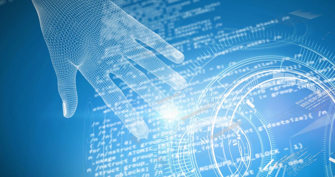 Digital Hand Interacting with Futuristic Interface