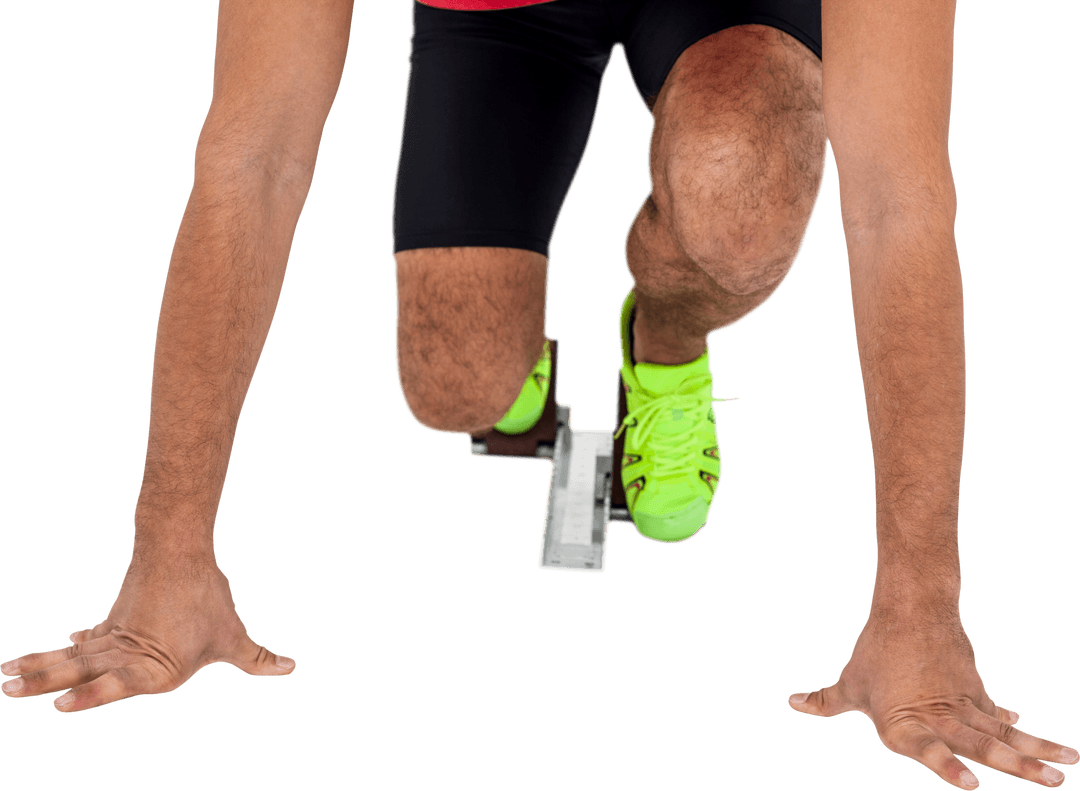 Transparent Athlete in Sprint Start Position Focused