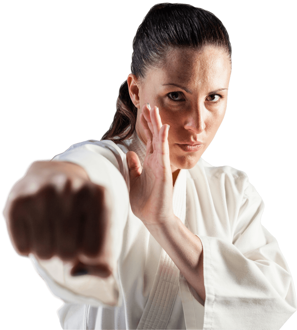 Portrait of Determined Karate Woman in Transparent Background