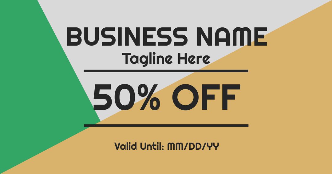 Bold promotional discount offer advertisement with 50% off