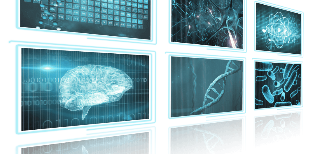 Transparent Digital Science Data on Futuristic LCD Screens