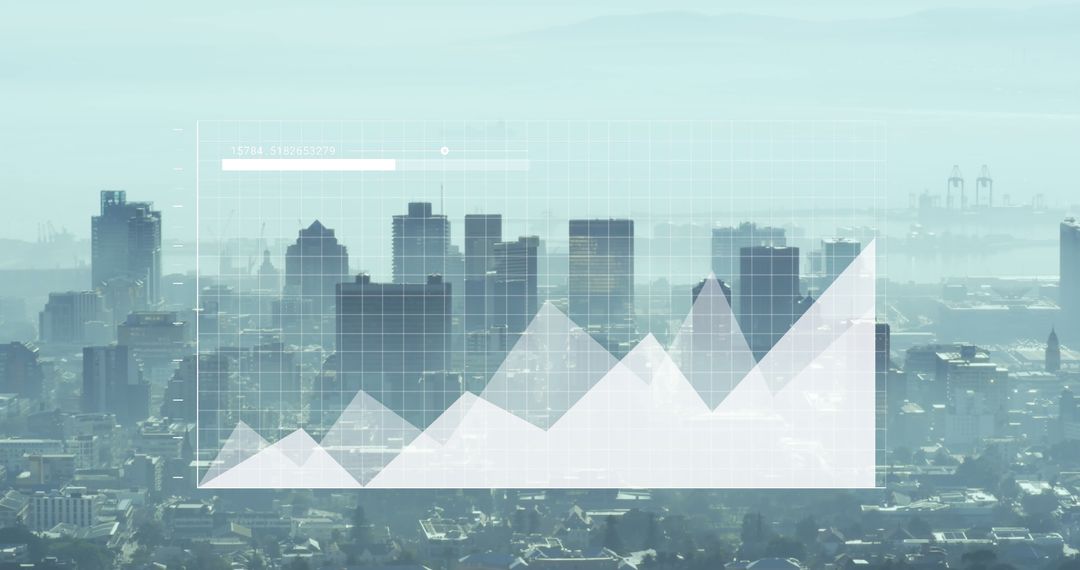 Cityscape with Displayed Data Graph and Rising Metrics