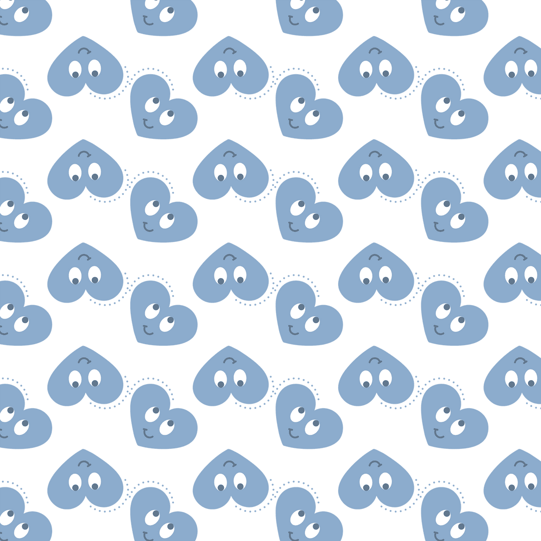 Playful Blue Heart Characters Pattern on Transparent Background