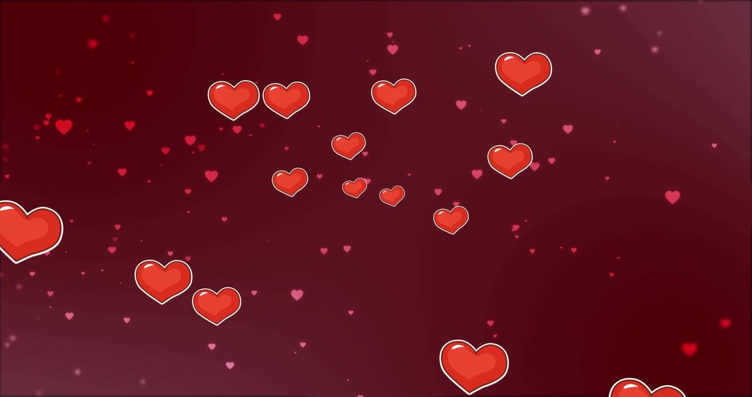 Hearts and Love in Motion on Deep Red Background