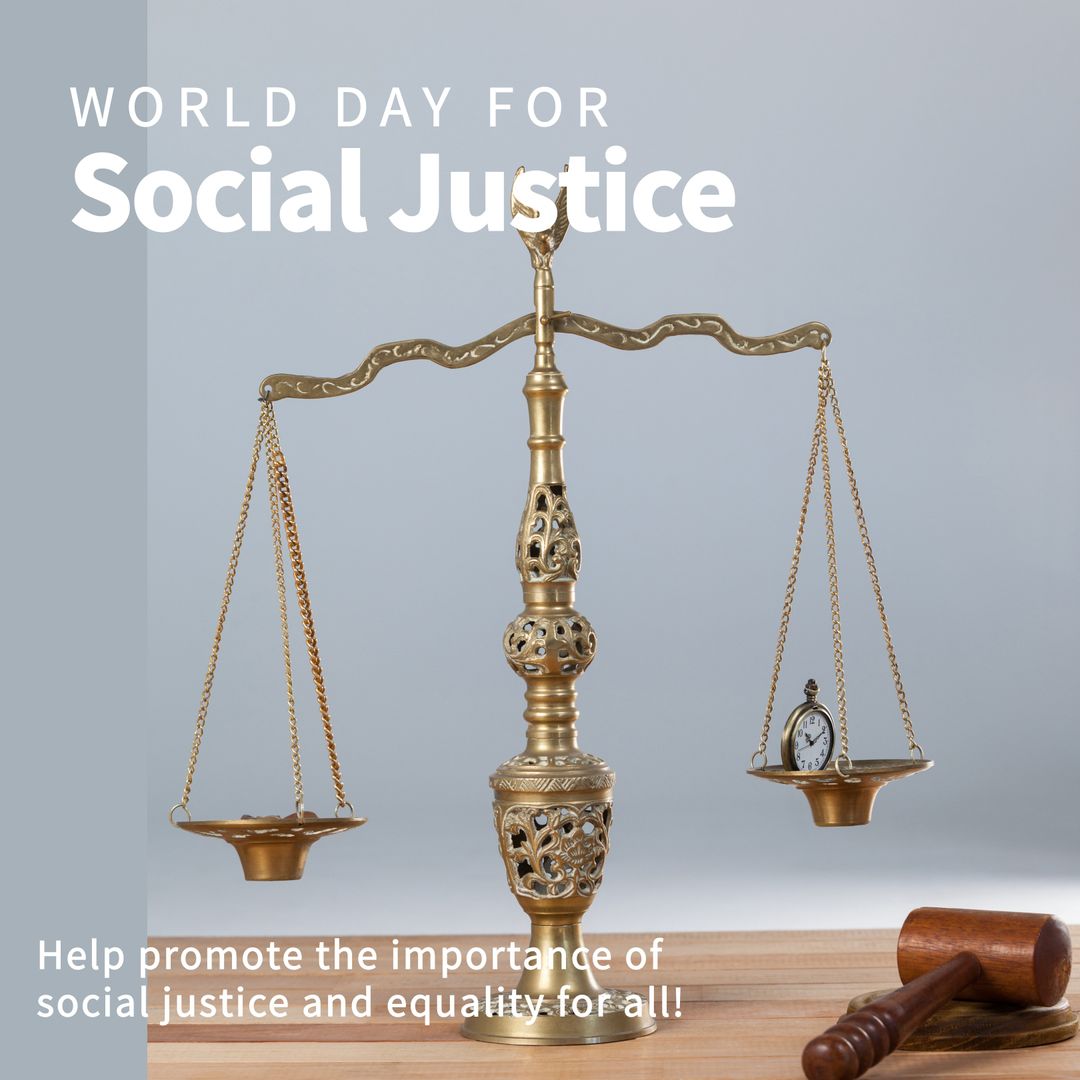 World Day for Social Justice with Balance Scale and Gavel