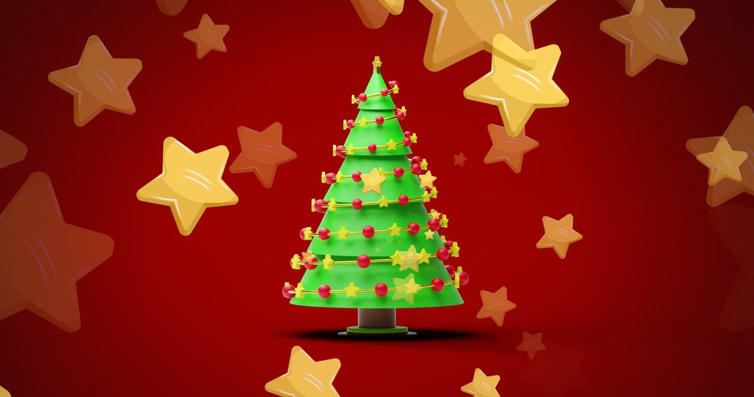 Golden Christmas Stars with Revolving Tree on Festive Red