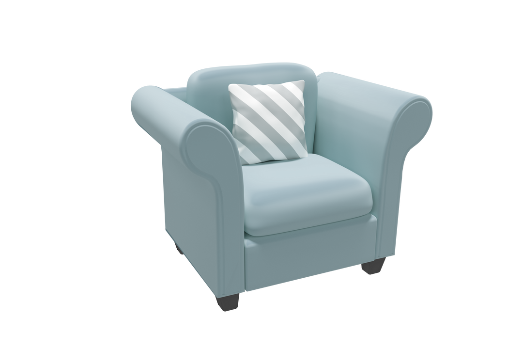 Blue Armchair with Striped Cushion on Transparent Background - Download Free Stock Images Pikwizard.com