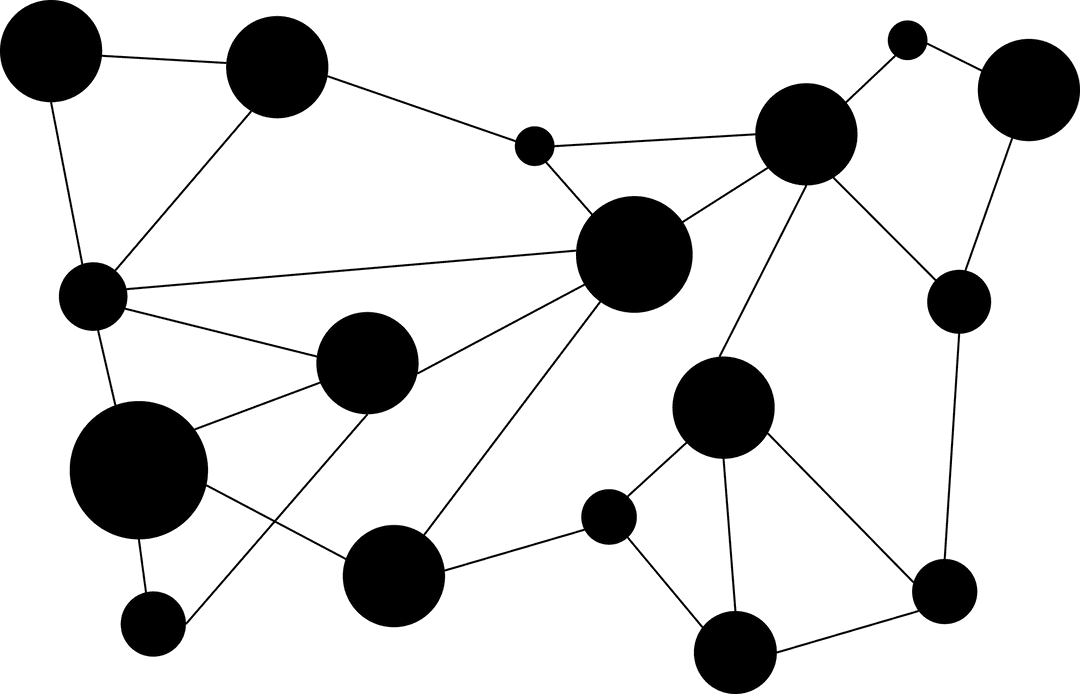Molecular Network Connection of Black Spheres on Transparent Background