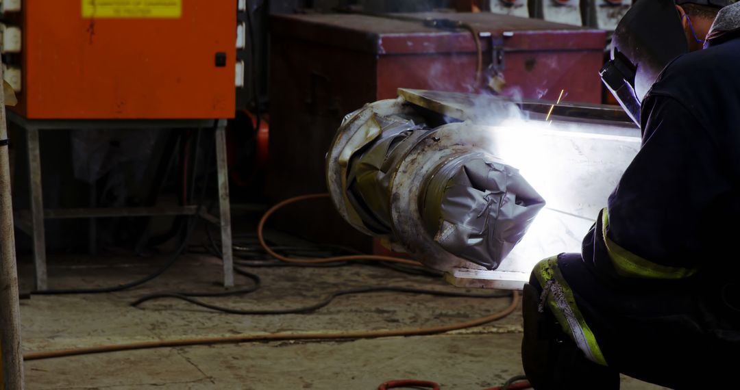 Worker Performing Welding in Industrial Workshop - Free Images, Stock Photos and Pictures on Pikwizard.com