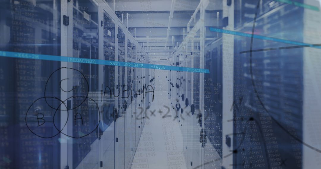 Abstract Digital Interface Overlap on Modern Server Room