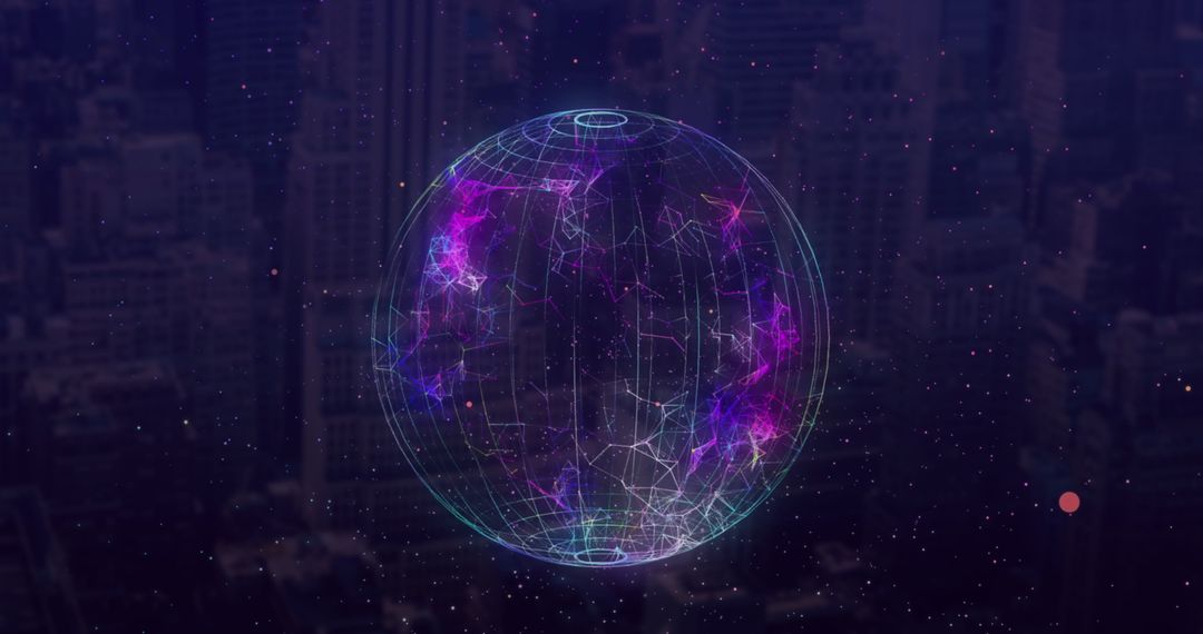 Global Digital Network Illustrating Connectivity Over Cityscape