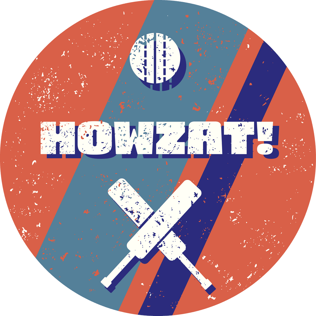 Retro Cricket Badge with Crossed Bats on Transparent Background