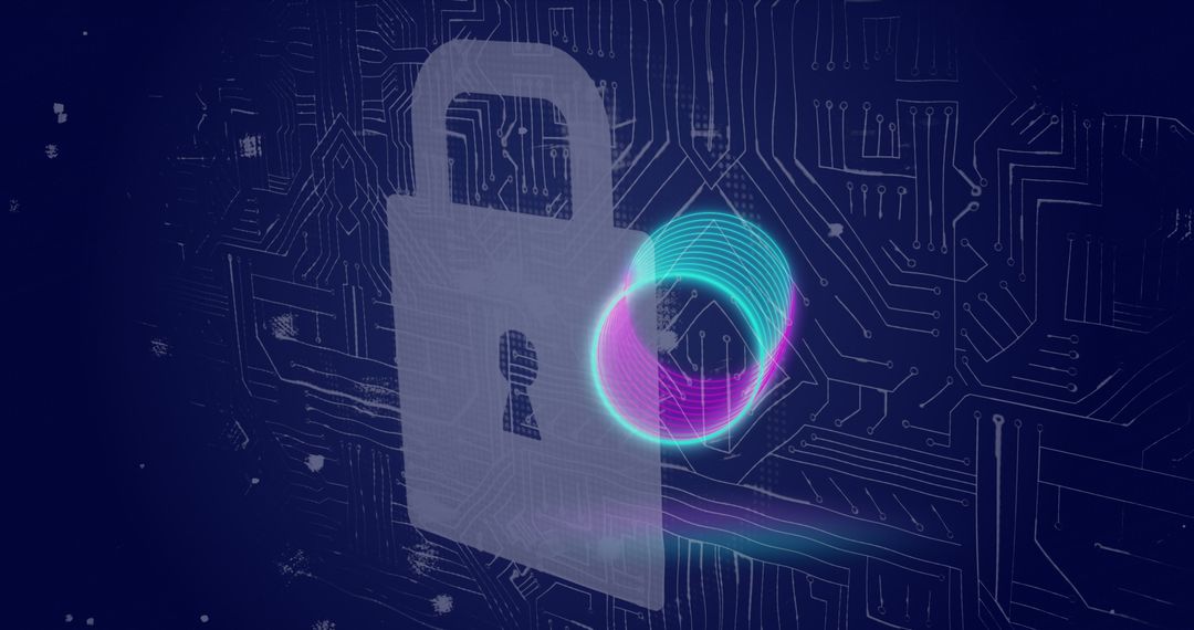 Abstract Digital Security Concept with Neon Circles and Padlock
