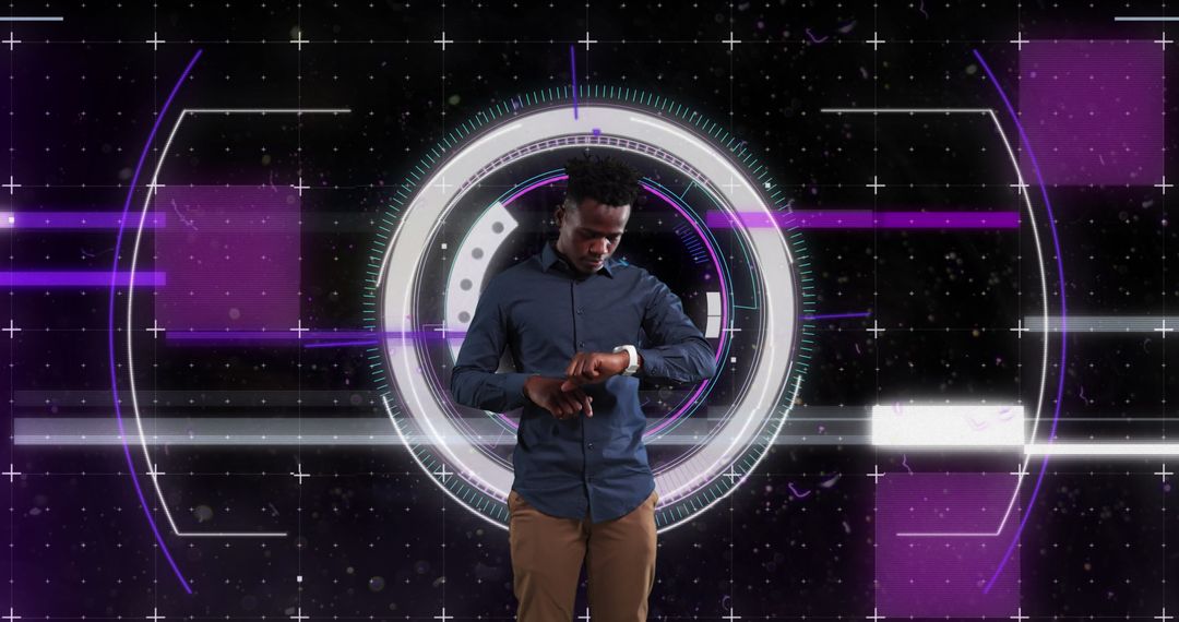 Businessman Analyzing Data in Futuristic Virtual Interface