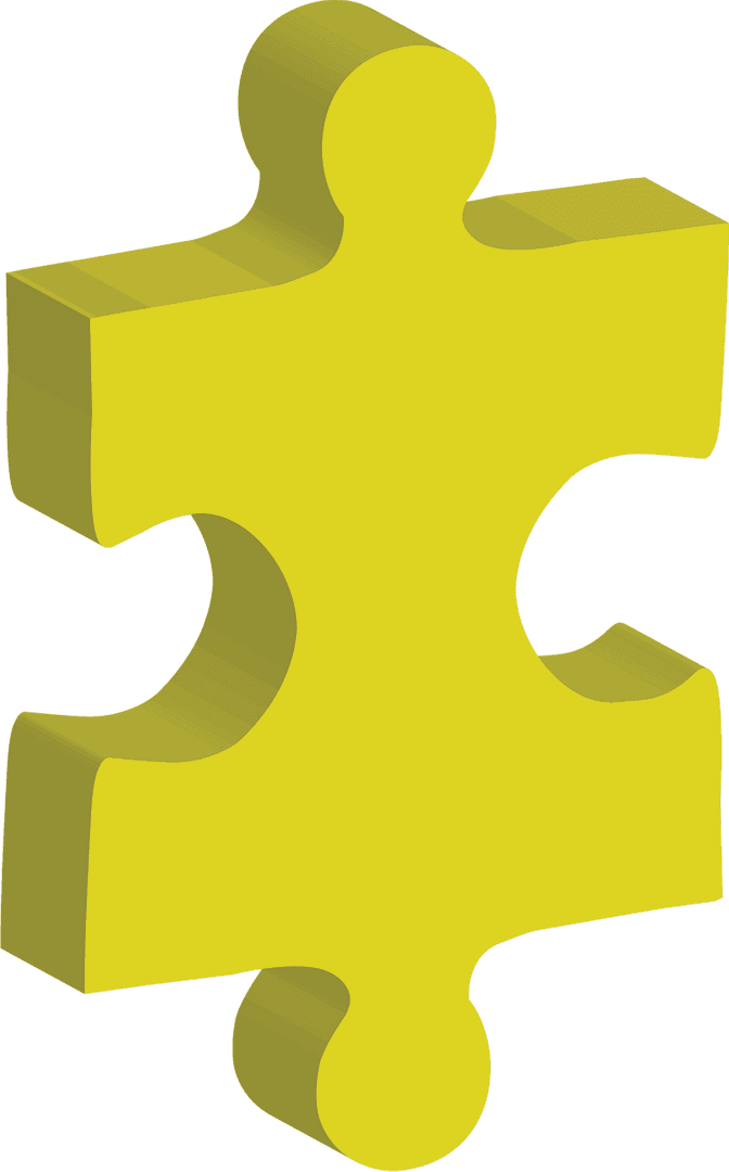 Yellow 3D Puzzle Piece on Transparent Background for Creativity Concepts