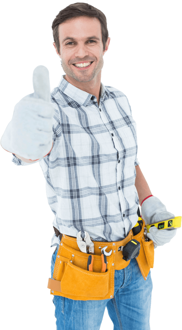 Cheerful Handyman Giving Thumbs Up Transparent Background