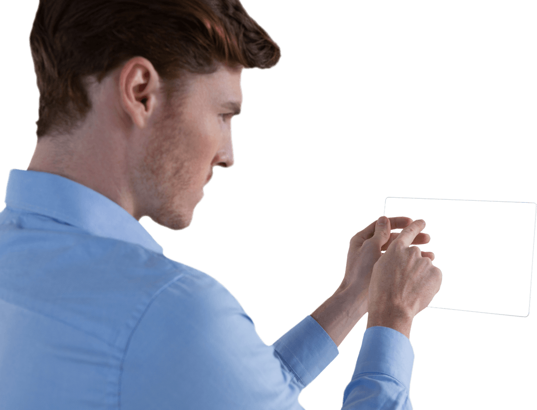 Transparent Screen in Business Professional Hands for Innovative Interaction