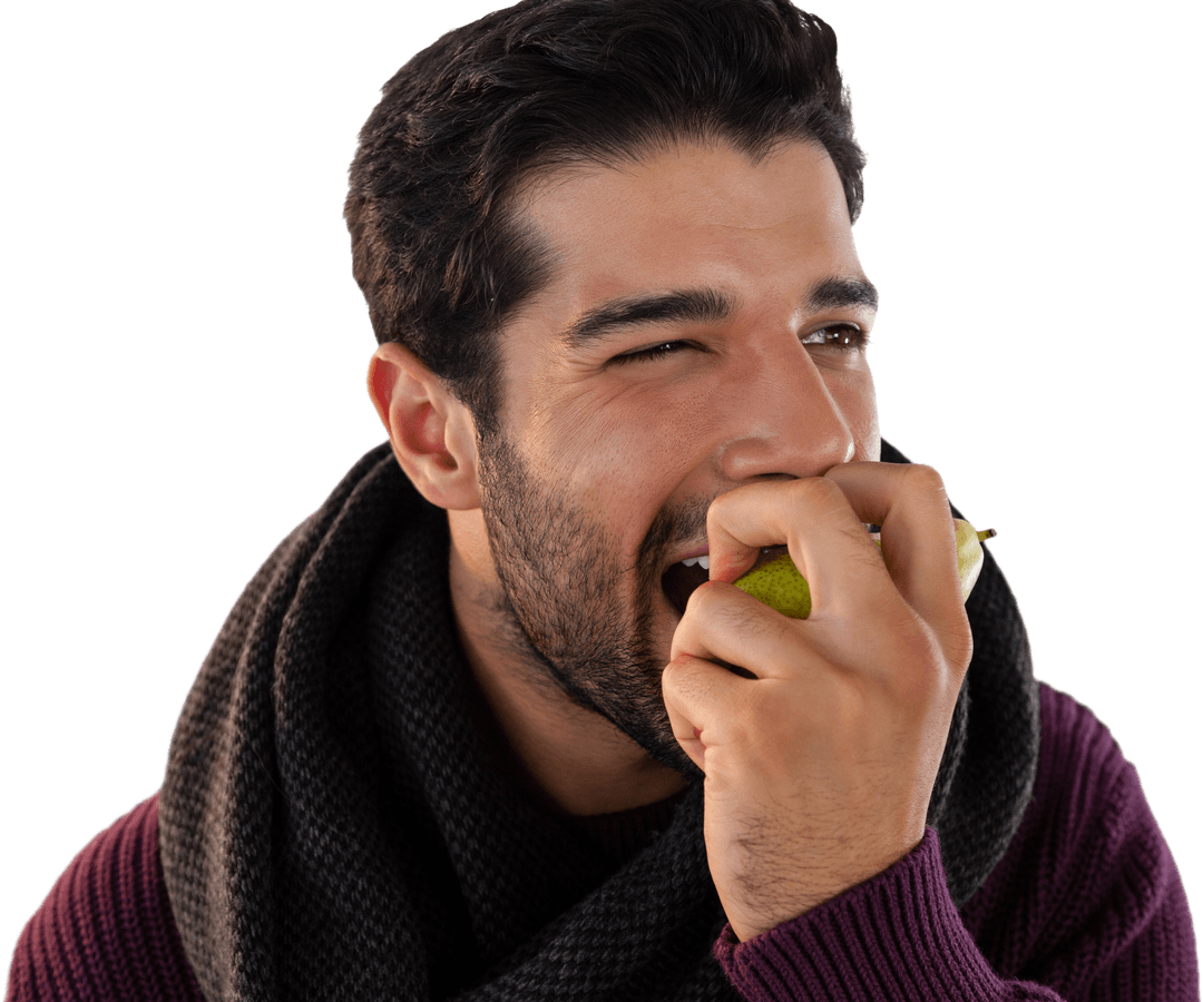 Man Enjoying Healthy Snack with Transparent Background