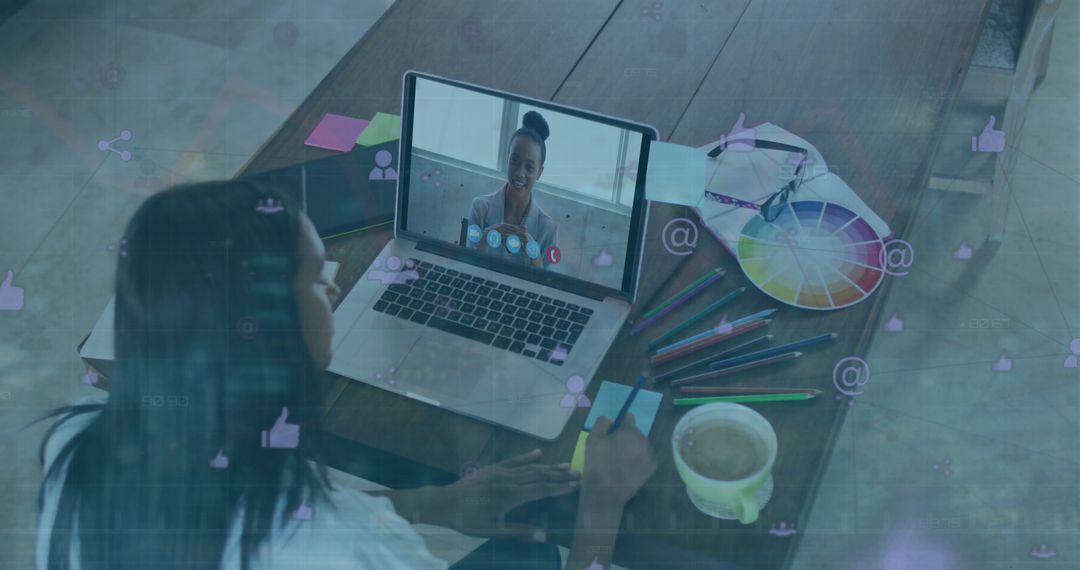 Virtual Meeting with Technology Overlay Symbolizing Digital Communication