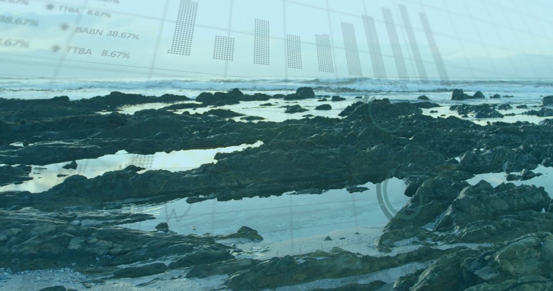Coastal Rock Formations with Digital Data Chart Overlay