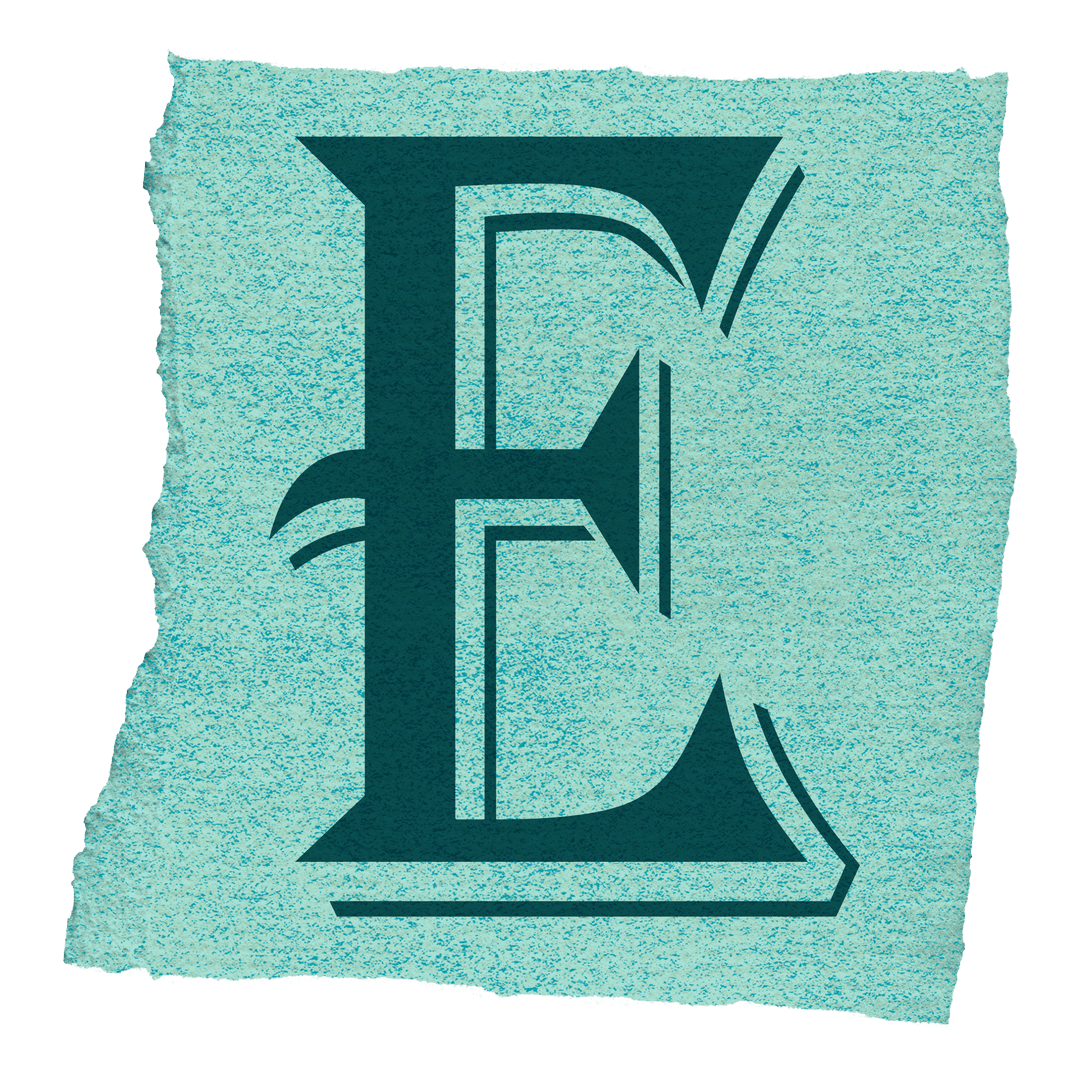 Vintage Letter E on Torn Texture Transparent Background, Stylish Typography Art