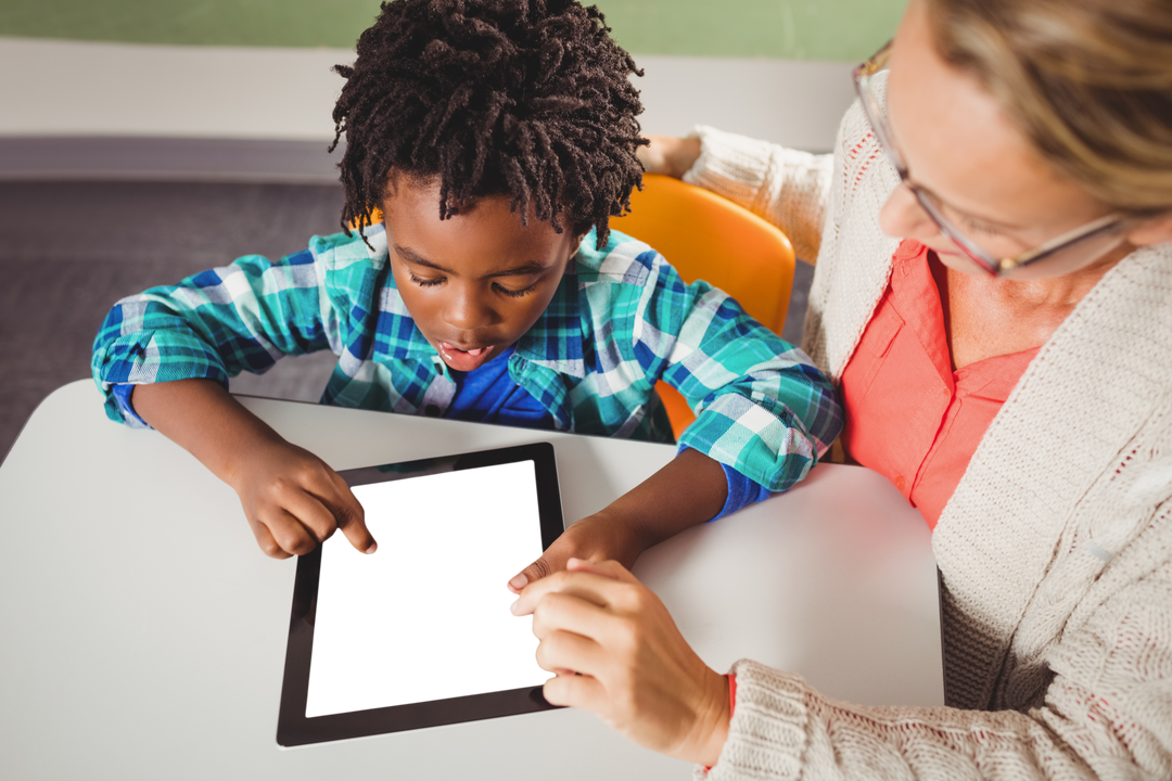 Transparent High Angle View of Teacher and Student Using Digital Tablet in Classroom - Download Free Stock Images Pikwizard.com