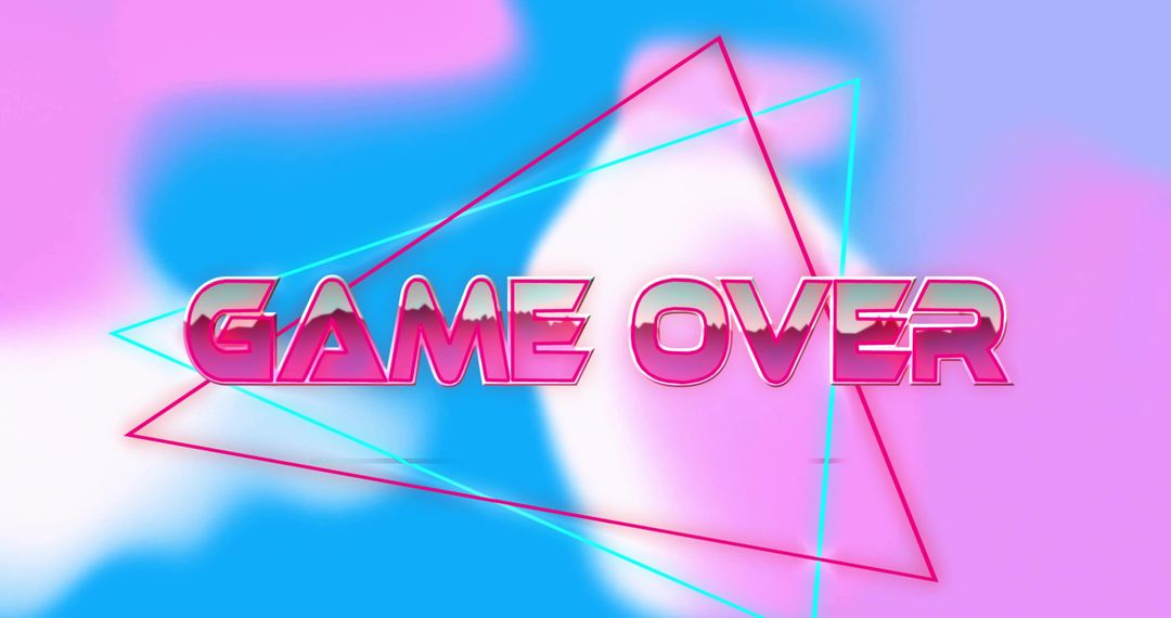 GAME OVER neon synthwave typography displaying metallic pink 80s retro triangles and glow