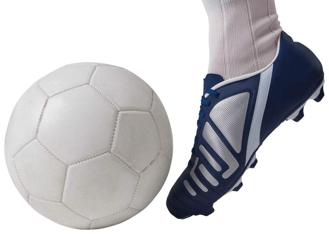 Kicking Soccer Ball with Blue Cleats Transparent Background