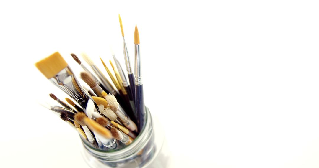 Close-up of various paint brushes on white background - Free Images, Stock Photos and Pictures on Pikwizard.com
