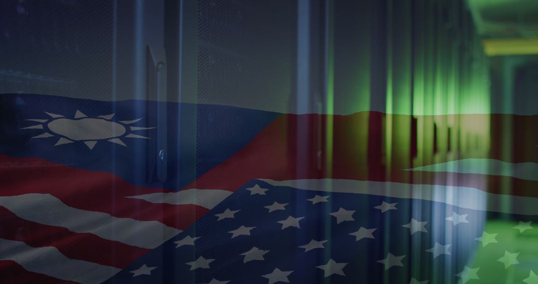 Taiwan and USA Flags Merging with Digital Servers