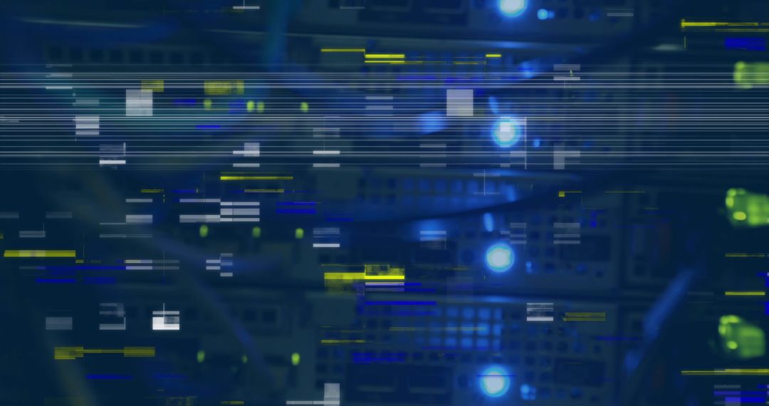 Dynamic Glitch Effect with Vibrant Blue and Yellow Lines