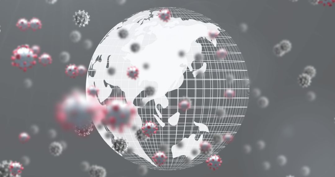 Digital representation of globe with floating virus particles
