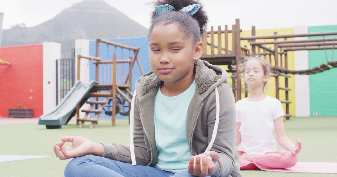 Diverse Children Meditating in Playground - Free Images, Stock Photos and Pictures on Pikwizard.com