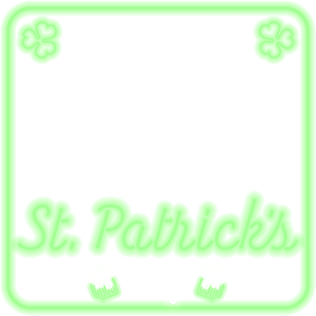 Neon St. Patrick's Day Sign with Green Frame and Clovers