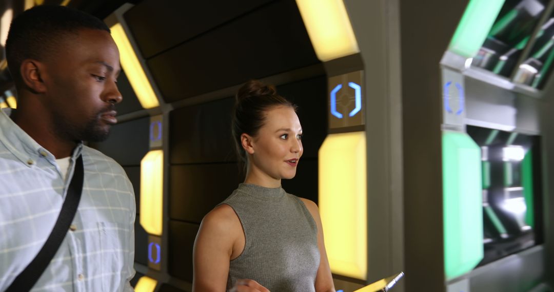 Diverse Professionals in Futuristic High-Tech Environment