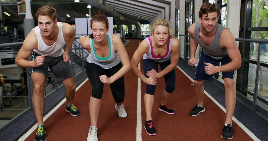 Group of Young Adults Preparing for Indoor Track Race - Free Images, Stock Photos and Pictures on Pikwizard.com