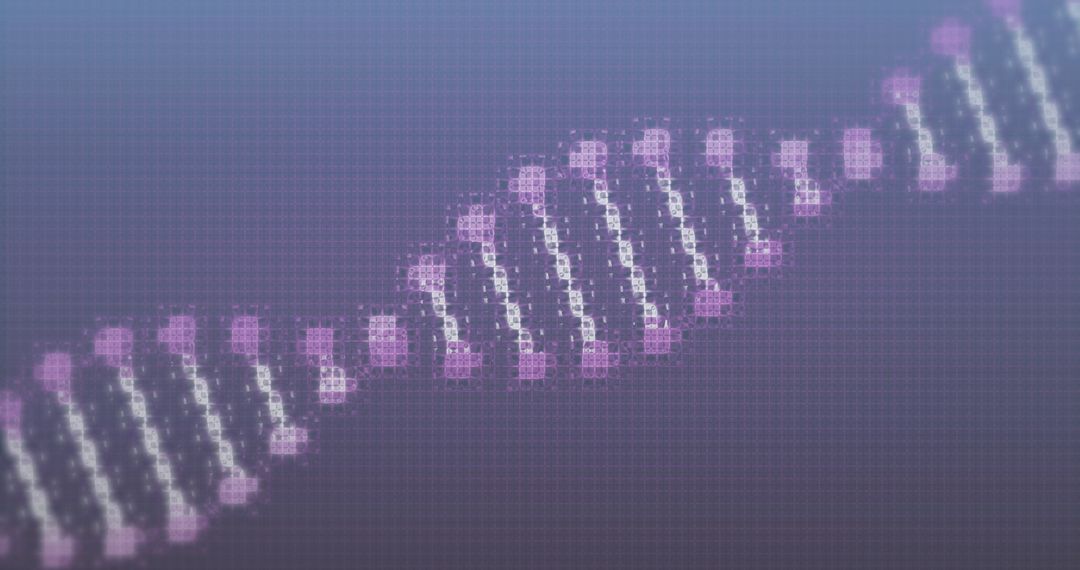 Digital Representation of DNA Strand on Purple Background
