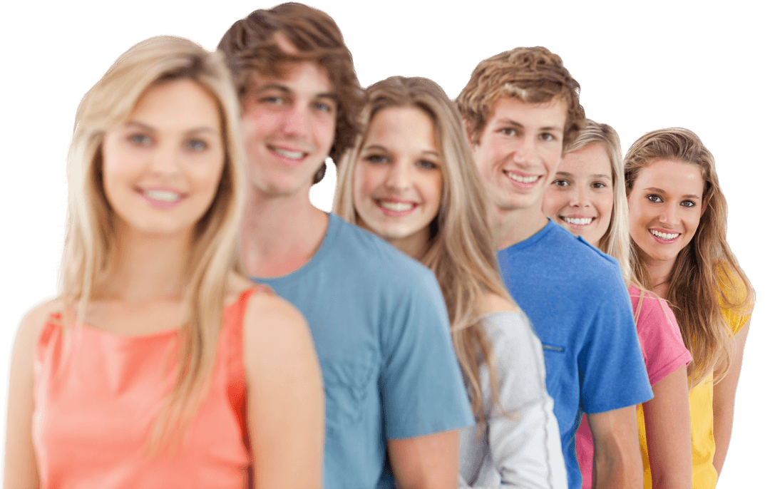 Transparent Background Smiling Group of Young Adults Standing in Sequence